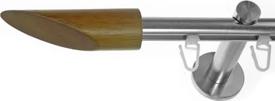 Produktbild von BASIT® Innenlauf Gardinenstange Edelstahl Look 16mm Wandträger 1-läufig modern Schräge Holz H70 E53