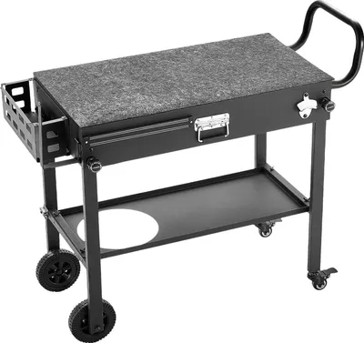 Obrázek produktu pro Venkovní grilovací vozík, grilovací stůl o rozměrech 787 x 432 mm, skládací venkovní kuchyňský stůl s držákem na ubrousky, kolečky, magnetickým držákem na nářadí, grilovacími přípravnými stoly pro piknik, kuchyň, dvůr