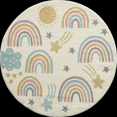Produktbild von Teppich Kinderzimmer Regenbogen Sterne Wolken Kinderteppich Bunt Rund