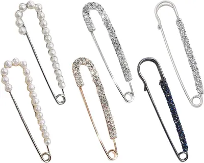 Imagen del producto de Alfileres decorados con perlas, juego de 6 unidades, de metal, para ropa