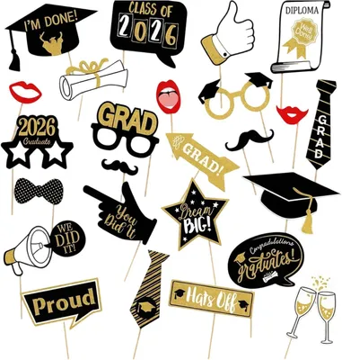 Produktbild von Abschluss Accessoires Set 25 Teile, schwarz gold Glitzer, für Party