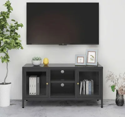 Produktbild von The Living Store TV-Schrank Anthrazit 105x35x52 cm Stahl und Glas