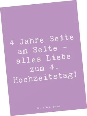 Produktbild von Mr. & Mrs. Panda Postkarte Spruch 4. Hochzeitstag Seidenhochzeit - Lavendeltraum - Geschenk, Grußkarte, Ehe, Fotokarte, Ansichtskarten, Postkarten, Ansichtskarte