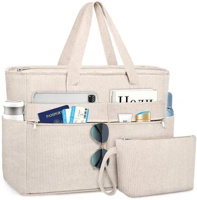 Produktbild von Unyqoos® Große wasserbeständige Strandtasche 57x41x19 cm – 13 Fächer, wasserdichtes Nassfach, leicht & faltbar, inkl. Tragetasche für Damen & Familie