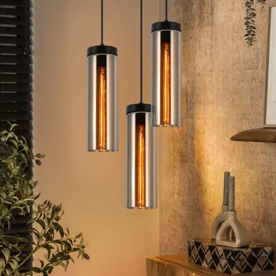 Immagine prodotto di ZMH lampada a sospensione in vetro tavolo da pranzo luce a sospensione retrò 3 fiamme lampada a sospensione E27 lampada a sospensione tavolo da pranzo lampada nero opaco per cucine soggiorno corridoio cucina soggiorno senza lampadina