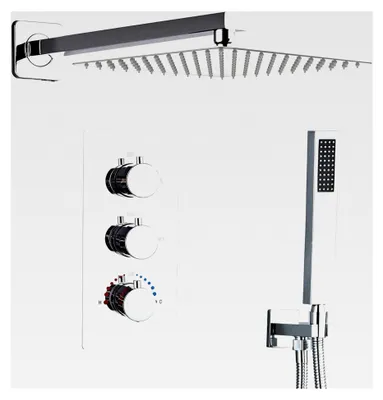 Produktbild von Unterputz Duscharmatur Set Chrom mit Thermostat und 30x30cm Regendusche