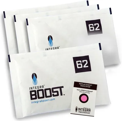 Productafbeelding van Boost 62%, 4 x 67 g vochtregelaar, 2-weg luchtbevochtiger met indicatorweergave, luchtvochtigheid tot 500 g, bevochtigingspakketten