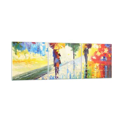 Produktbild von Bilder auf glas - Park Straße Regen - 150x50cm - Glasbilder - Wandbilder - Kunstdruck - zum Aufhängen bereit - Wanddekoration aus Glas - Glas Bilder - Wandbild auf Glas - 3 Teile - GCA150x50-3508