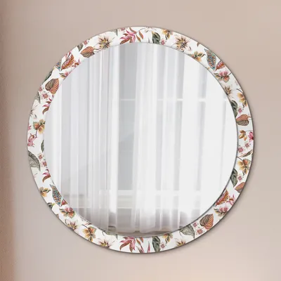 Produktbild von Modern Spiegel - Wandspiegel Design Wandmontage – Badspiegel mit Aufdruck - Rundspiegel - Vintage Blumen - Rund: Ø100cm