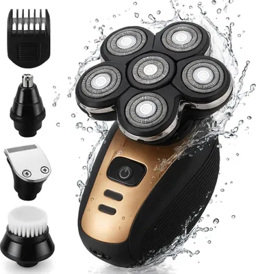Obrázek produktu pro Multifunkční elektrický holicí strojek Linomag®, Profi, 6D 4 v 1 s flexibilními holicími hlavami, vodotěsný, nabíjecí přes USB, pro vlasy, vousy, nos a kontury, černý/bronzový