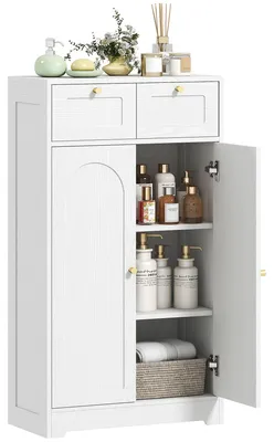 Produktbild von Badezimmerschrank mit 2 Schubladen, Doppeltš¹ren mit Bogenform, verstellbaren Einlegeb?den, 60 x 30 x 108 cm, wei?