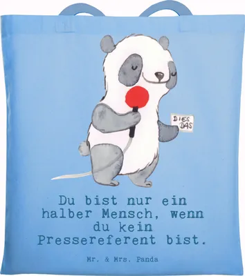 Produktbild von Mr. & Mrs. Panda Schultasche Pressereferent Herz - Sky Blue - Geschenk, Alltagstasche, Stoffbeutel, Spruch, Studium, Tote Bag, Witzig, Jutetasche, Tasche, Lustig, Uni