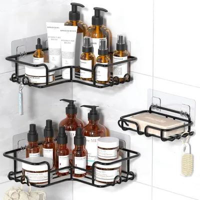Produktbild von Eck-Duschablage, Eck-Dusch-Caddy, ohne Bohren, Selbstklebend, 3 Packungen Dusch-Organizer, Badezimmer-Organizer, Duschregal