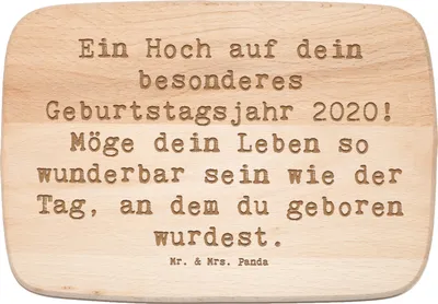 Produktbild von Mr. & Mrs. Panda Schneidebrett Holz Spruch 2020 Geburtstag - Transparent - Geschenk, strahlen, Frühstücksbrett, besonderes Jahr, Alter, Glückwunsch, Frühstücksbrettchen