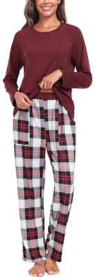 Imagen del producto de Solidchoice - Conjunto de pijama para mujer con mangas largas y estampado de cuadros