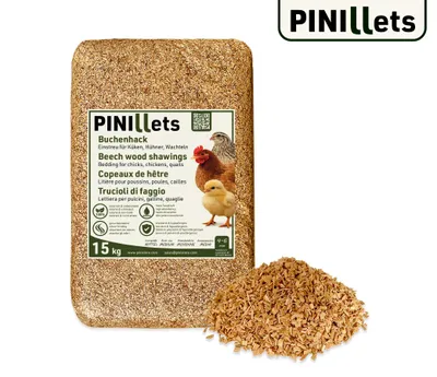 Immagine prodotto di PINI Trucioli di faggio 15 kg: lettiera igienica e priva di polvere, media, per pulcini, galline e quaglie; da pollaio; elevata capacità assorbente