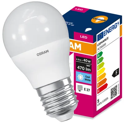 Produktbild von LED-Lampe E27, Kugelform P45, 4,9 W = 40 W, 470 lm, 4000 K (neutralweiß), 180° Abstrahlwinkel, VALUE CLASSIC, Osram, KI-generiertes Bild