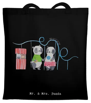 Produktbild von Mr. & Mrs. Panda Shopping Tasche Pandas Freizeitpark besuchen - Schwarz - Geschenk, Stoffbeutel, Achterbahn fahren, dokumententasche, Einkaufstasche, Beutel