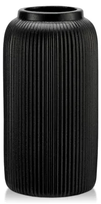 Keramikvase 24 cm, schwarz, matt, gerippt, rund, für Blumen & Deko