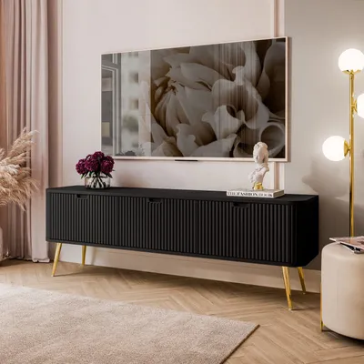 Produktbild von TV-Schrank ZAIRA RTV168 Schwarz schräge gold Chrom Beine