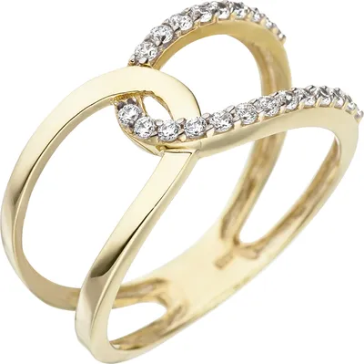 Produktbild von Gr. 54 Damen Ring 2-reihig 375 Gold Gelbgold 22 Zirkonia Goldring