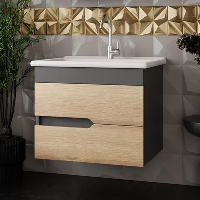 Produktbild von Waschtisch-Set Badschrank Keramikwaschbecken Waschtischunterschrank Badmöbel 65