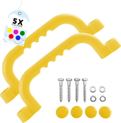 Produktbild von GO!elements Haltegriff und Spielhaus Zubehör Outdoor | Klettergriffe Kinder Outdoor | Haltegriffe Spielturm oder Baumhaus Zubehör inkl. Befestigungsmaterial | Paarweise (2 Stück), Farbe: Gelb