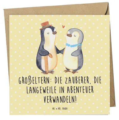 Produktbild von Mr. & Mrs. Panda Grußkarte Großeltern Zauberer - Gelb Pastell - Geschenk, Freude, Weisheit, Familienmitglieder, Familienleben, faltkarte, doppelkarte, Geschenke, Liebe
