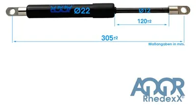 Produktbild von Gasdruckfeder Gasdruckdämpfer Augenaufnahme 300mm/120mm 100N-1.250N M8 22/10-12
