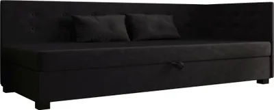 Obrázok produktu pre AURA SOFA Boxspringová posteľ NEMO PLUS 90x195 Kompletná sada s matracom Bonell, čalúnená posteľ s úložným priestorom – čierna, MONOLITH 97