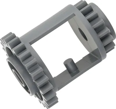 A gray LEGO Technic differential gear piece is shown against a white background.