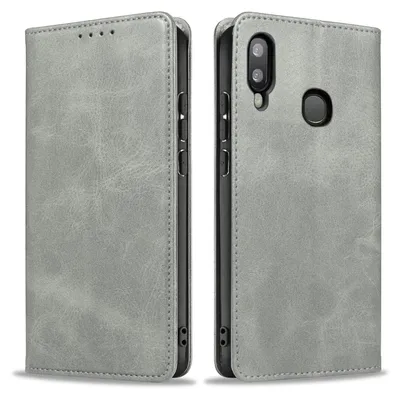 Produktbild von Handyhülle für Samsung Galaxy A20e Kunstleder Flip Cover Hülle Klapphülle Case Kartenfach Farbe: Grau