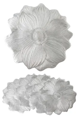 Produktbild von Tischset Metallic Blume 6er Set abwaschbar, rundes Platzset 38cm, Untersetzer Esstisch festlich Silber