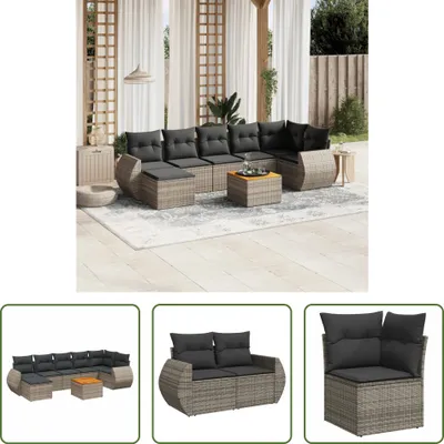 Produktbild von The Living Store 8-tlg. Garten-Sofagarnitur mit Kissen Grau Poly Rattan