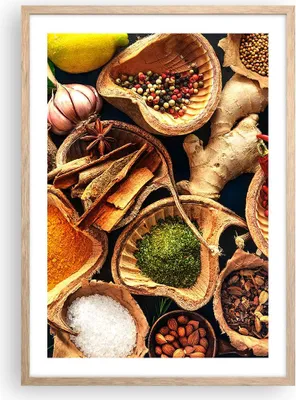 Produktbild von Gerahmtes Poster - Rahmen in heller Eiche - Küche Essen Kräuter Gewürze - 50x70 cm - Wand Bild - Wanddeko - Wandbilder - Wandposter - Bilderrahmen - Bilder - Kunstdruck - Wandbild - P2NPA50x70-2844