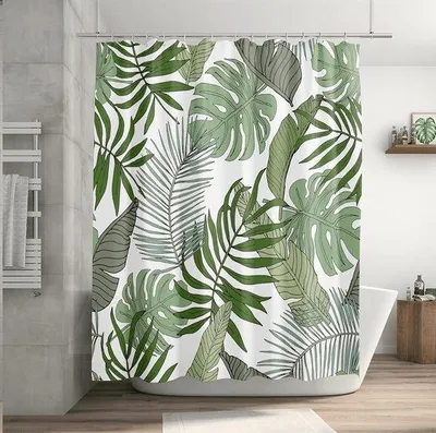 Obrázok produktu pre Tropická sprchová záves s veľkými listami, 100 % vodotesná, 180 x 200, zelená