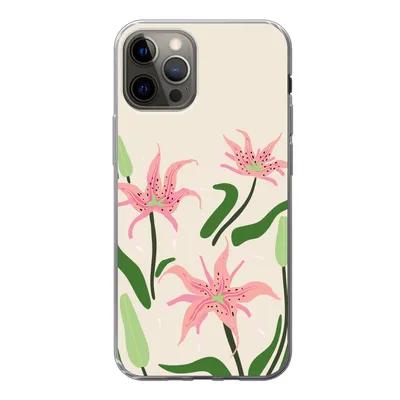 Produktbild von MuchoWow® Handyhülle Schutzhülle Hülle für iPhone 13 Pro Blume - Rosa - Blätter Silikon Softcase Handy Hülle - Handy-Tasche