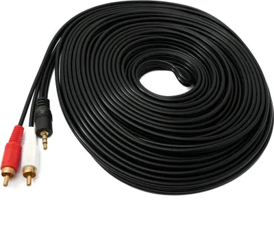Produktbild von SYSTEM-S Cinch 2 RCA Kabel 20 m Stecker zu AUX 3,5 mm Klinke Stecker Stereo AV in Schwarz