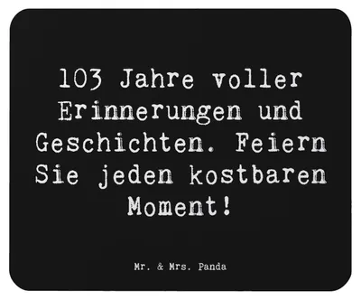 Produktbild von Mr. & Mrs. Panda Mousepad Spruch 103. Geburtstag Erinnerungen - Schwarz - Geschenk, Mauspad, Mouse Pad, Geschichten, computer, Meilensteine, Jubiläum feiern, notebook, pc