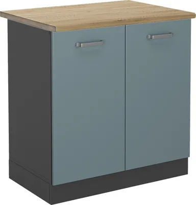 Produktbild von Spülenunterschrank Vicco R-Line Blau-Grau 80 cm , AP Eiche, Model 47013
