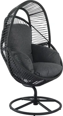 Produktbild von di volio Gartensessel VICO - schwarz, Lounge Sessel aus PE-Rattan mit drehbarem Stahlgestell, bequem & wetterfest
