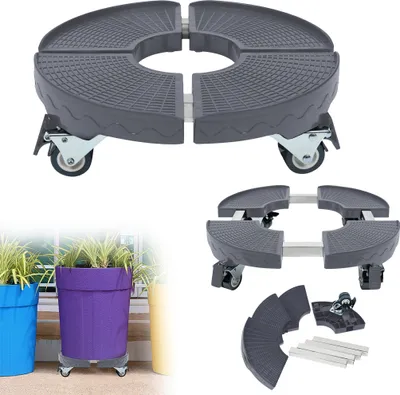 Produktbild von LZQ Pflanzenroller Rund Blumenroller mit Rädern Tragkraft 300 kg Einstellbare 39-52 cm Rollbrett Rolluntersetzer für Blumentopf, Grau