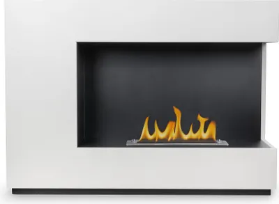 Produktbild von Ethanol Kamin freistehend weiß – 115 x 83,5 cm x 40,2 – moderner Standkamin ohne Ruß – Doppelwandiger Edelstahlbrenner dekorative Feuerstelle