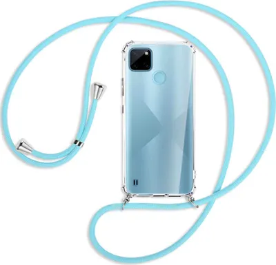 Produktbild von Handykette Backcover-Schutzhülle mit Band (Metall silberfarben) für  Realme C21Y /C25Y - himmelblau