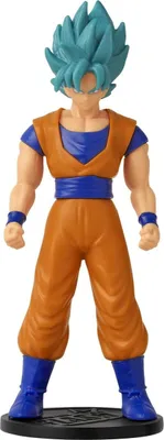 A figurine of Super Saiyan Blue Goku from Dragon Ball.