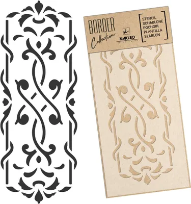 Produktbild von Bordüre Schablone zum Malen 45x95 cm, Klassiker Barockes Ornament Muster, Kunstoff Wiederverwendbare Wandchablone, Handwerk DIY Dekoration