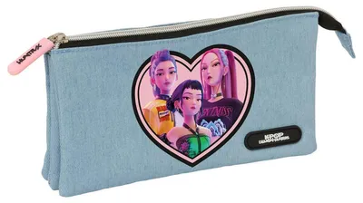 Obrázok produktu pre Puzdro na ceruzky "Huntrix" s motívom "Demon Hunters" (K-pop). (Toto je trojité puzdro.)