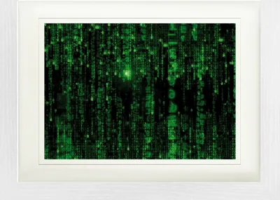 Zdjęcie produktu dla Obraz w ramie Matrix z eleganckim passe-partout | obrazy ścienne | w ramie - Kod Matrix, Zielony deszcz (30 x 40 cm)