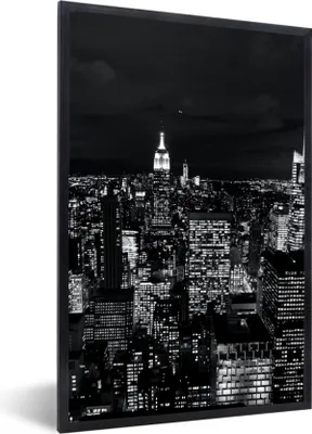 Produktbild von MuchoWow® Gerahmtes Poster Skyline - Schwarz - Weiß - New York - Amerika 40x60 cm - Poster mit Schwarzem Bilderrahmen Wandposter Rahmen Foto Bilder - Papierdruck - Wandbilder