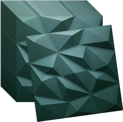 Produktbild von 3D Wandpaneele Flaschengrün 20 Stück / 5 m² | Deckenpaneele aus Polystyrol | 50 × 50 cm | Geometrische Dekorplatten | Verdico